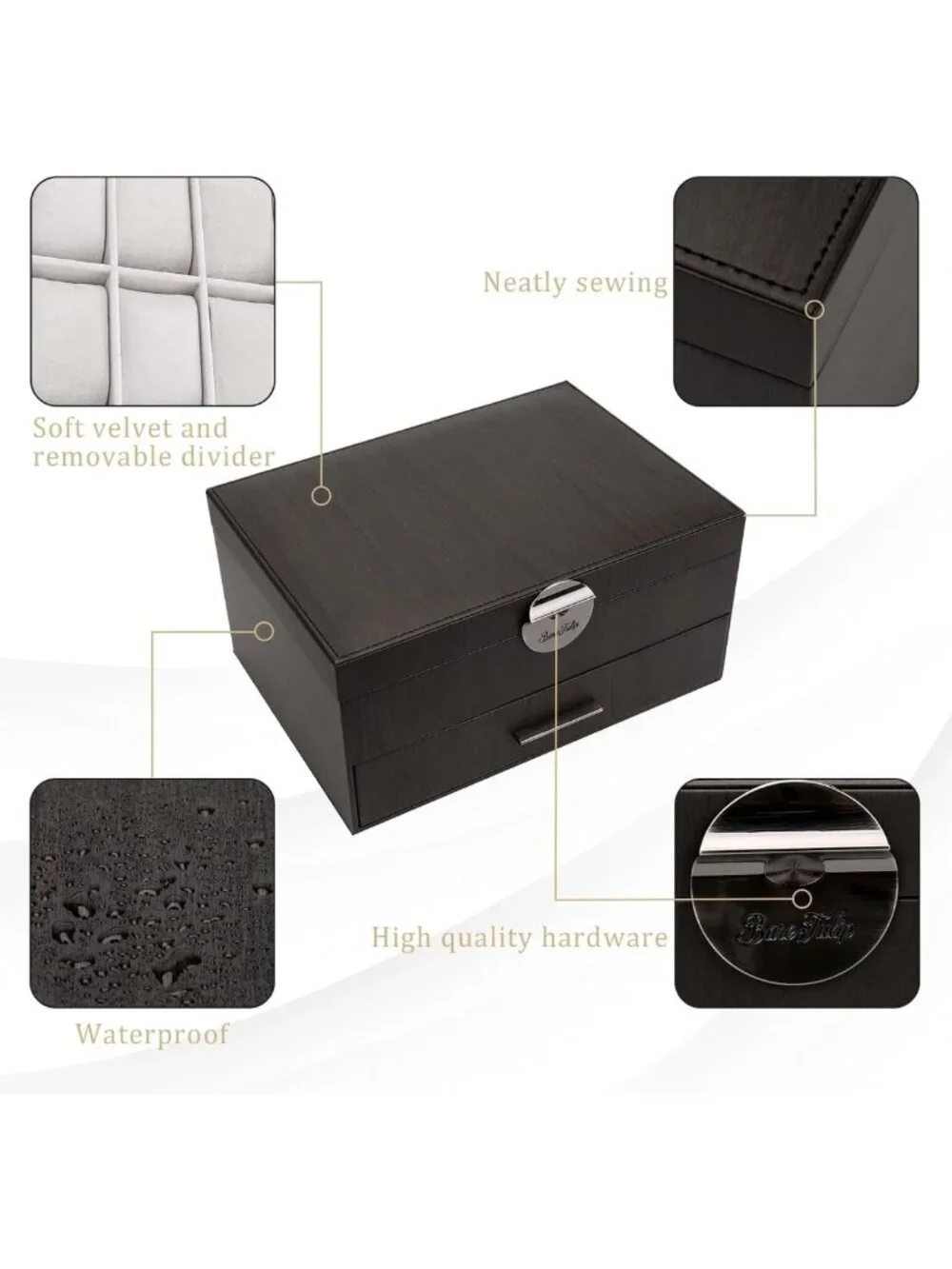 Stylish 2-Layer Jewelry Box Organizer for Men - Watch, Ring & Cufflink Storage